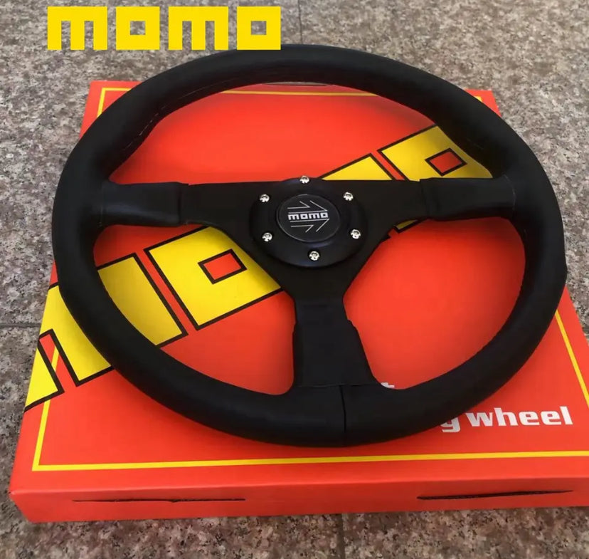 MOMO Aftermarket Steering Wheel Black Smooth Leather